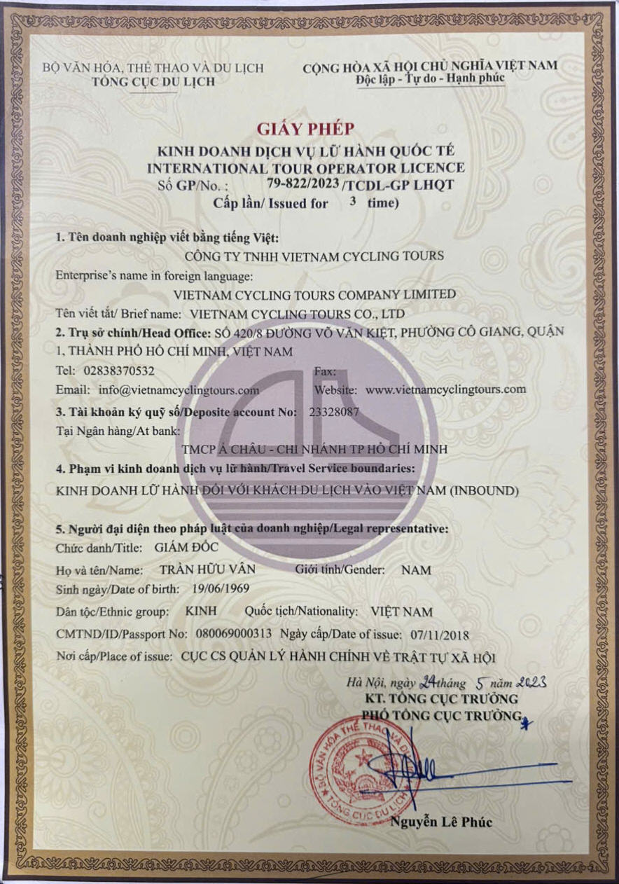 International Tour Operator License of Vietnam Cycling Tours